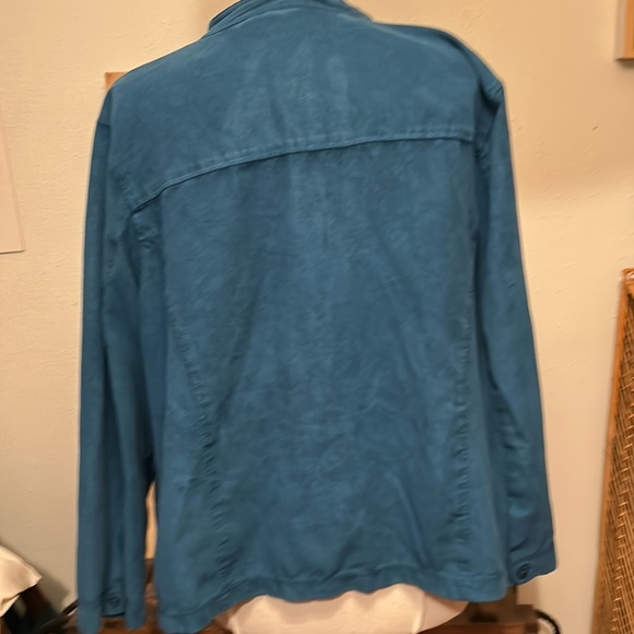 ERIKA Woman 2X Plus Sized Zip Up Lightweight Embroidered Teal Jacket - Picture 8 of 10